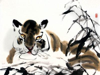 謝輝畫作《臥虎》入成功書畫網(wǎng)（微）拍第二十七期