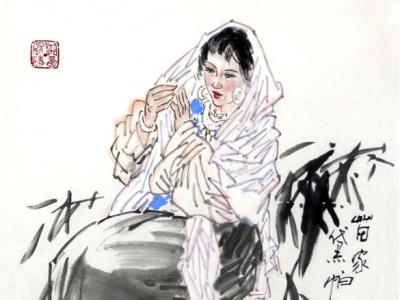 舒湘漢人物畫作品《苗家黛帕》入成功書畫（網）微拍五十