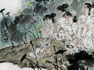 羅寧人物畫作品《荷香圖》入成功書畫（網）微拍五十六期