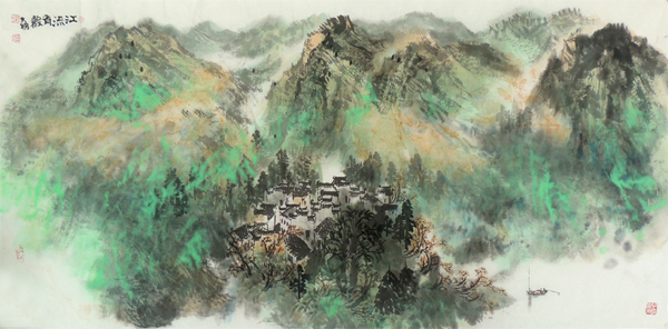 顧大明山水畫作《江流》入拍成功書畫網（微）拍七十七期
