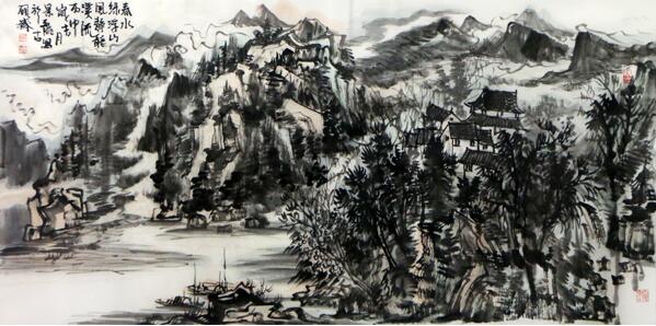 顏景龍山水畫作《春水綠浮山風靜》入選成功書畫網（微）