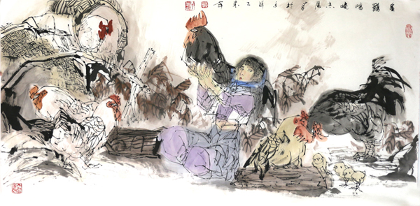 于志學花鳥作品《金雞唱曉》入選成功書畫網（微）拍第九