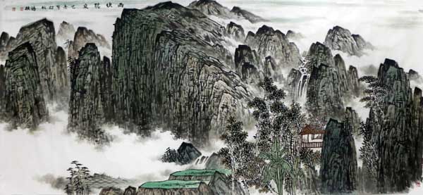 孫鴻駿山水畫作《雨后聽泉》入成功網（微）拍五十九期