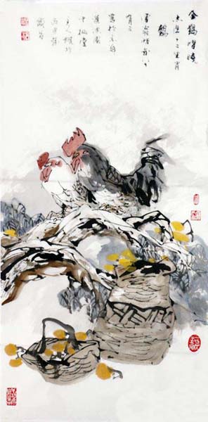 于志學花鳥畫作《金雞唱曉》入成功網（微）拍五十九期