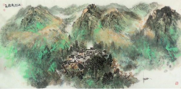 顧大明山水畫(huà)作《江流》入成功書(shū)畫(huà)網(wǎng)（微）拍六十二期