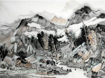 王愛忠山水畫作《溪山云雨》入成功書畫網（微）拍第六十