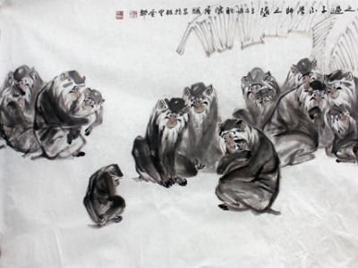 陳增勝畫作《教子圖》入成功書畫網（微）拍第七十一期拍