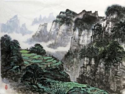 秦保家山水畫(huà)作《空中梯田》入拍成功書(shū)畫(huà)網(wǎng)（微）拍七十