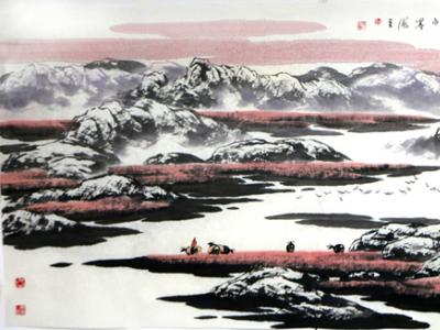 白墨山水畫作入拍成功書畫網（微）拍第八十期拍賣