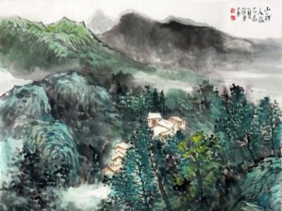 張馨月山水畫作《山里人家》入成功書畫網（微）拍第八十