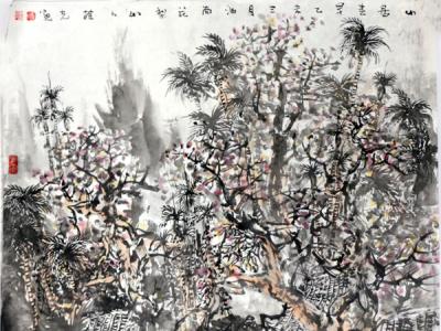 游桂光山水畫作品《山居春早》入選成功書畫網（微）拍第