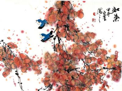 白墨花鳥畫作品《紅葉》入選成功書畫網(wǎng)（微）拍第九十二