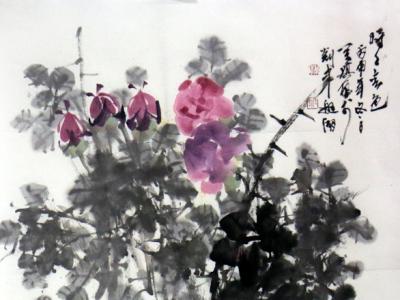 張萬琪花鳥畫作《春色》入選成功書畫網（微）拍第九十三