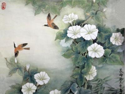 曾曉霞工筆花鳥《晨曲》入拍成功書畫網（微）拍第五十九