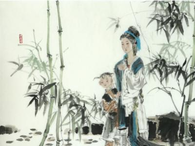 冷珍人物畫(huà)作《竹林尋幽》入成功書(shū)畫(huà)網(wǎng)（微）拍六十二期