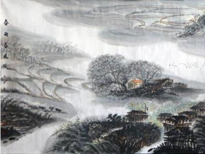 羅煒山水畫作《春雨春風暖》入成功書畫網（微）拍第六十