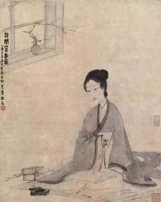 傅抱石1945年作清閣著書圖