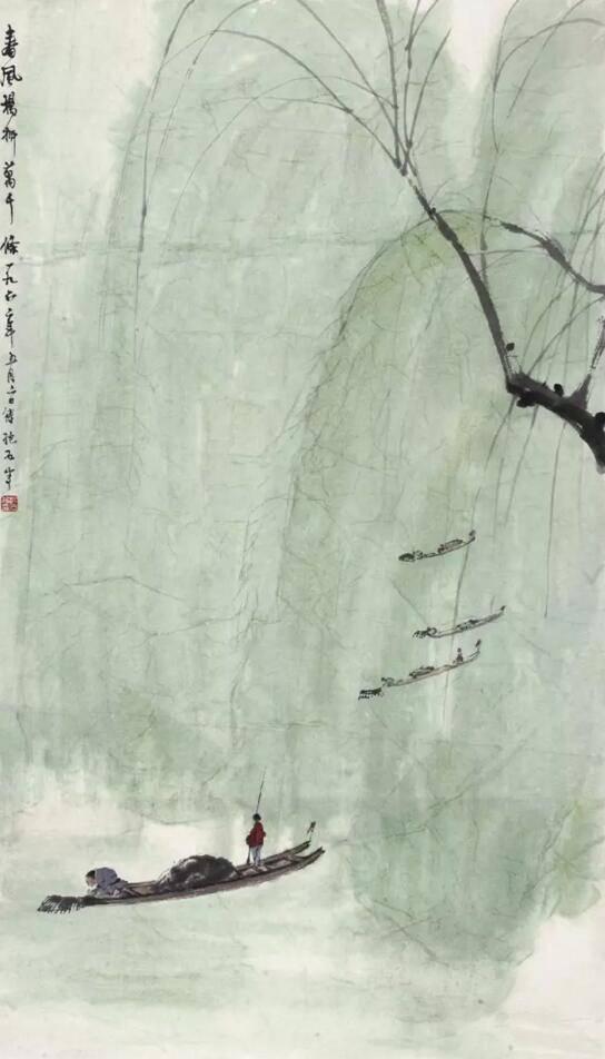 傅抱石1962年作春風(fēng)楊柳萬千條設(shè)色紙本