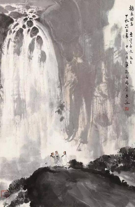 傅抱石 1962年作 虎溪三笑 設(shè)色紙本