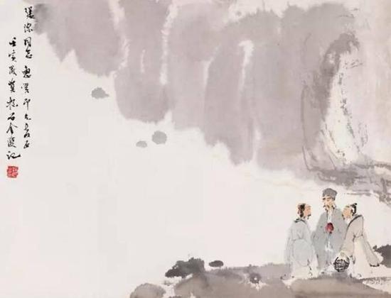 傅抱石1962年作虎溪三笑設(shè)色紙本