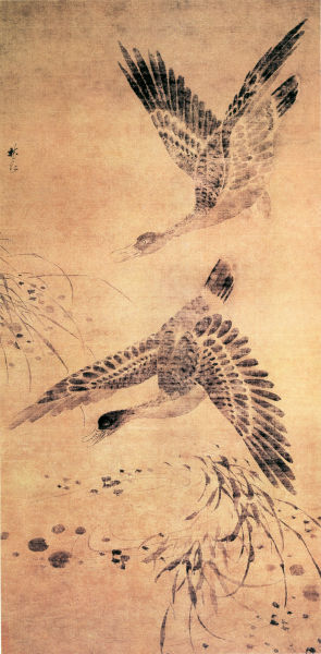 《蘆雁圖》 絹本 墨筆 縱138.5厘米 橫69.8厘米 北京故宮博物院藏