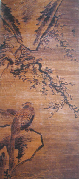 《雪景雙雉圖》 絹本 設色 縱131厘米 橫58厘米 北京故宮博物院藏
