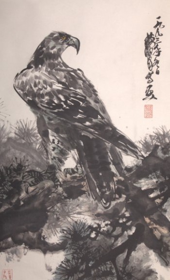 黃胄《 松鷹圖》 設色紙本鏡心 87x53cm 一九九三年作