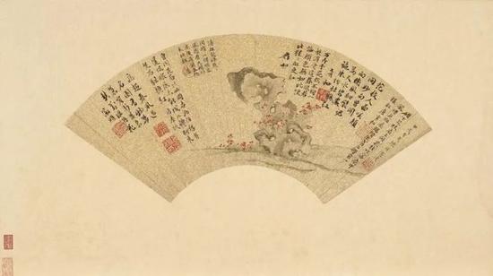 陳淳，《湖石花卉扇面》，臺(tái)北故宮博物院藏