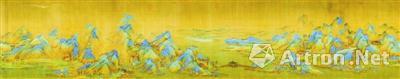 王希孟 千里江山圖卷(局部) 絹本設色，縱51.1厘米，橫1191.5厘米，清宮舊藏