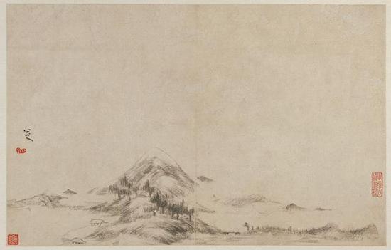 八大山人《山水圖冊》，紙本水墨，25×41cm，清，故宮博物院藏