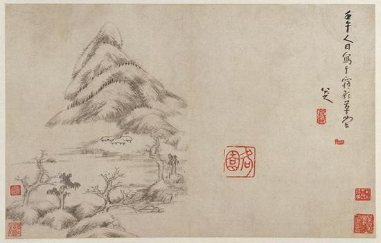 八大山人《山水圖冊》，紙本水墨，25×41cm，清，故宮博物院藏