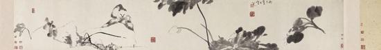 八大山人《貓石花卉圖卷》，紙本水墨，34×217.5cm，清，故宮博物院藏