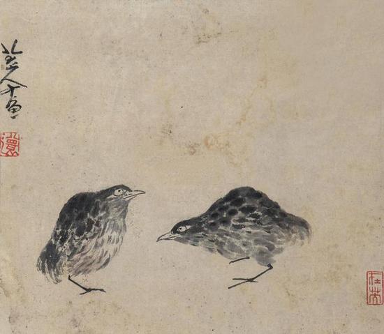 八大山人《雙禽圖》，紙本水墨，清