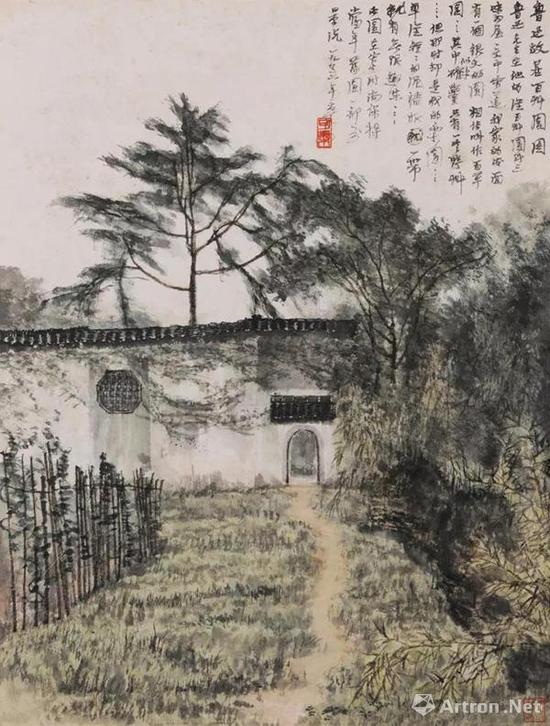 李可染  魯迅故居百草園 鏡心 設色紙本 1956年作 56×43 cm。