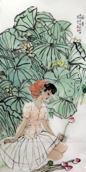 羅寧人物畫作《荷香》入成功書畫網（微）拍第九十七期拍賣