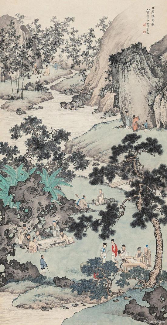 陳少梅《西園雅集圖》紙本設色 131cm×67.5cm 1945年