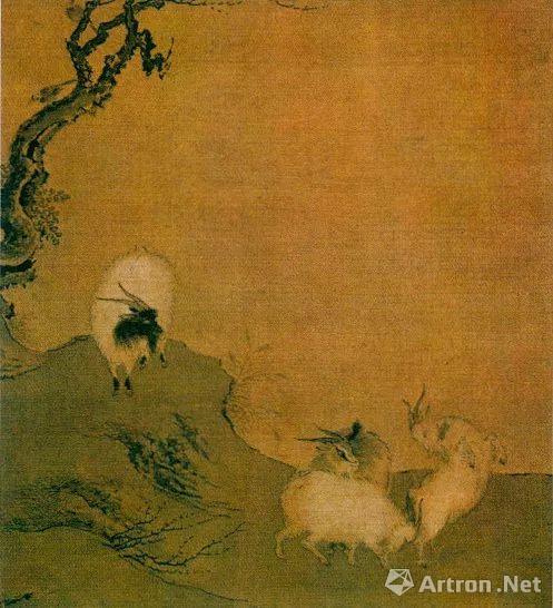 宋代陳居中《四羊圖》 絹本設(shè)色冊頁  22.5×24厘米  北京故宮博物院藏