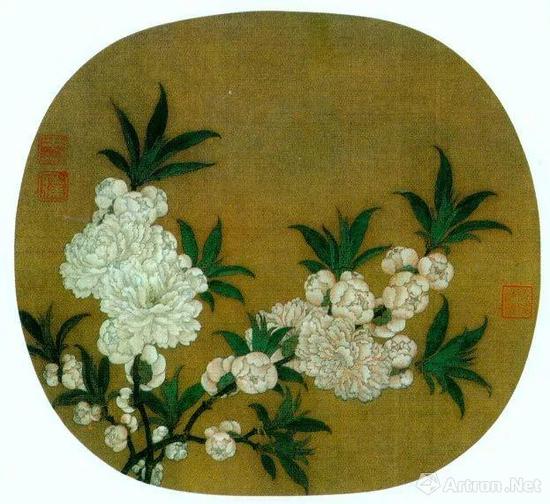 宋代佚名《碧桃圖》絹本設(shè)色扇面 24.8×27厘米  北京故宮博物院藏