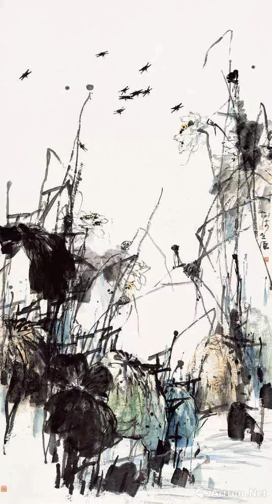 張立辰 欲雨 紙本設(shè)色 358×191.5cm 2004年