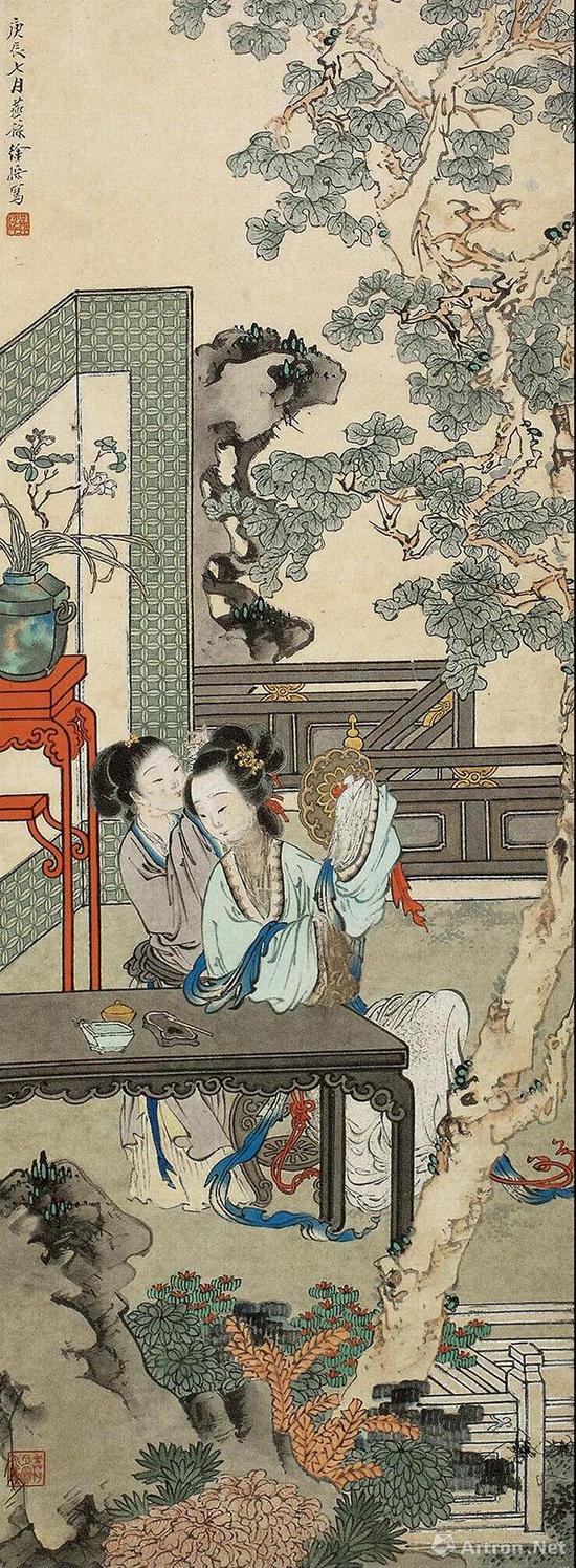 徐燕孫《梧桐侍女》鏡心