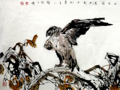 于志學《雄鷹圖》畫作入成功書畫網（微）拍第九十九期拍賣