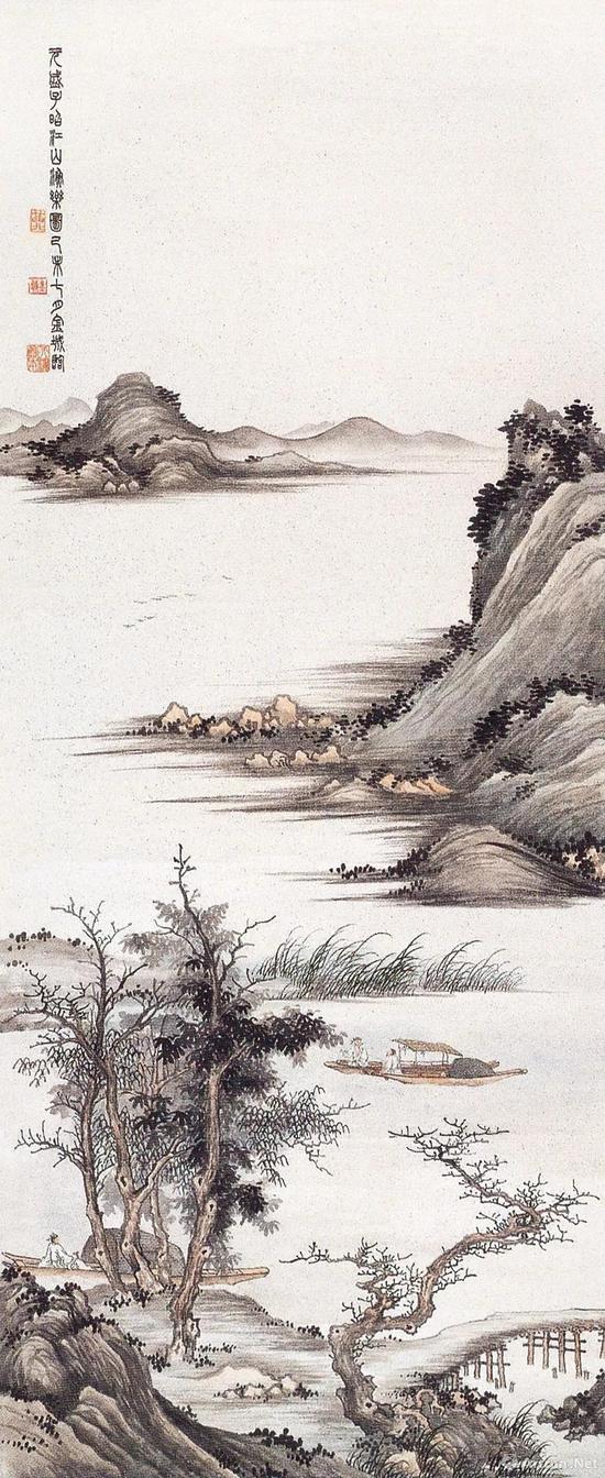 張聿光 《荷塘獵趣》  立軸  176×46厘米