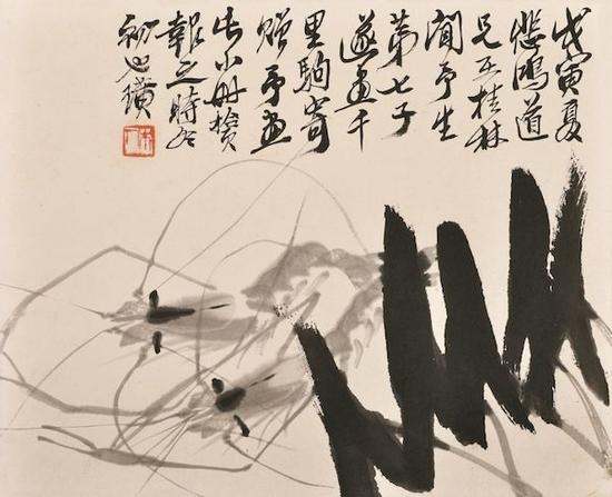 墨蝦 齊白石 24×29.5cm 紙本墨筆 1938年 徐悲鴻紀念館藏