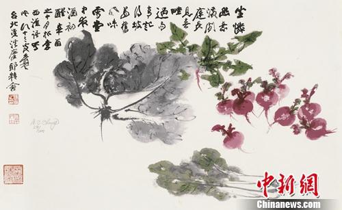張大千《百財圖》，絲網版畫，42cm×69.5cm