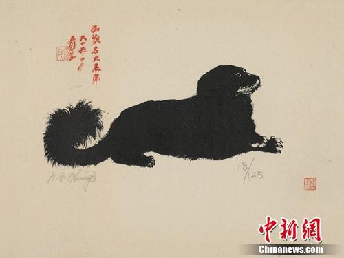 張大千《小黑虎》，絲網版畫，50cm×61cm