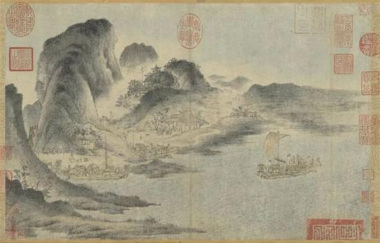 《江帆山市圖》 佚名 28.6 x 44.1 cm 臺(tái)北故宮博物院藏