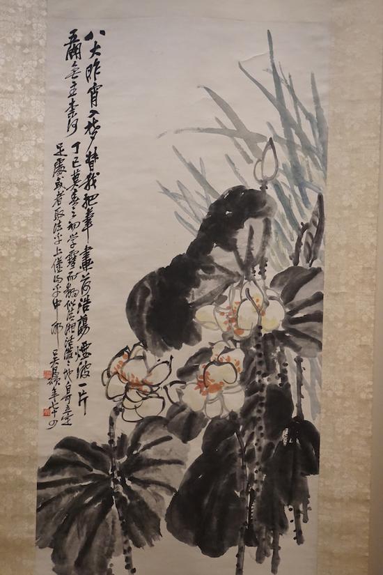 吳昌碩《蒲草白蓮圖軸