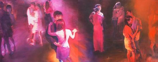 馮斌《夜艷》 2016 丙烯，亞麻布（140 X 180 cm X 2聯畫）