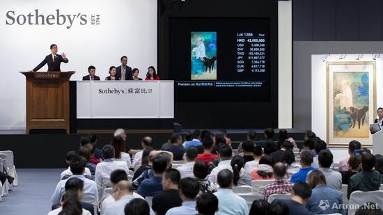 張大千《自畫像與黑虎》拍賣現場