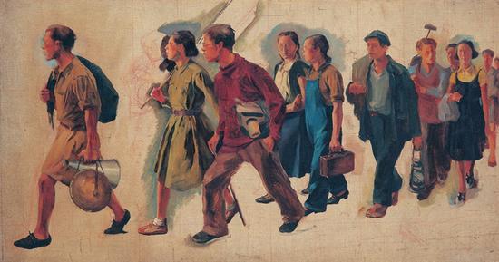 14。唐一禾《七七的號角》布面油彩 33.2cm×61.2cm 1940年 中國美術館藏